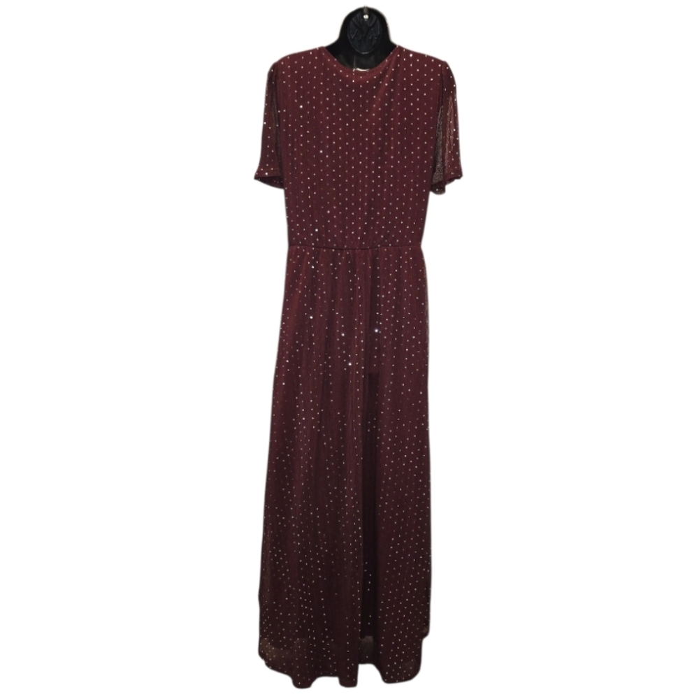 Simplee Burgundy Maxi Dress with Slit - Picture 3 of 6